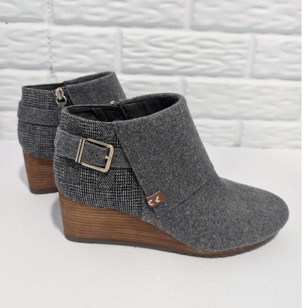 Dr. Scholls Create Grey Wool Blend Houndstooth Wedge Ankle Boots 9M Cabin Core